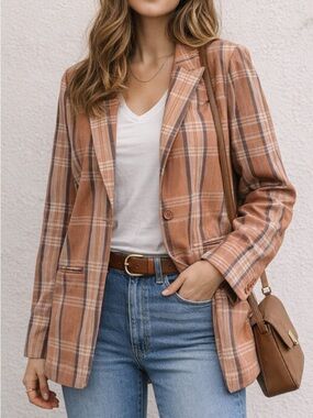 LC Lauren Conrad Plaid Blazer XL Rust Orange Oversized Spring Jacket
